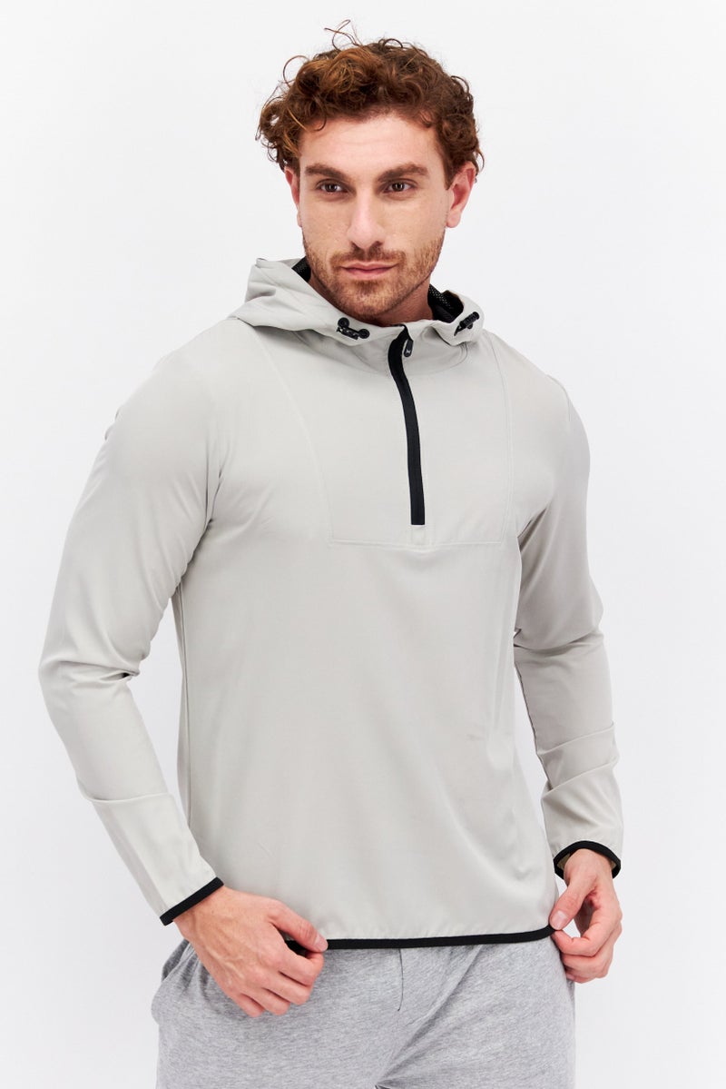 Men Sportswear Fit Long Sleeves Training Half Zipper Sweatshirt, Light Beige