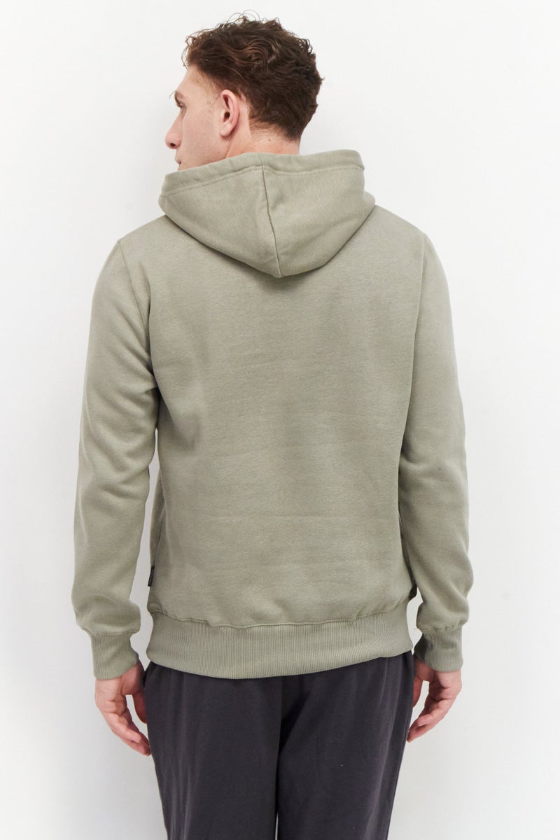 Men Embroidered Logo Long Sleeves Hoodie, Light Olive