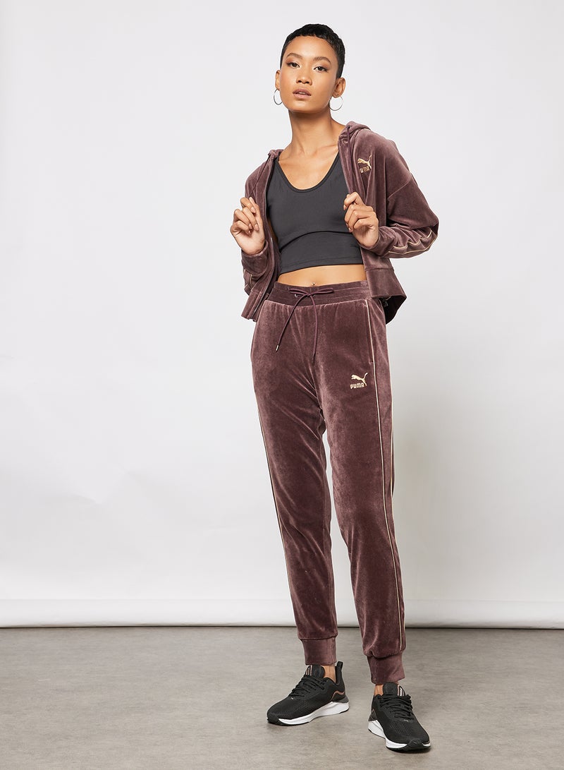 Iconic T7 Velour Sweatpants Brown