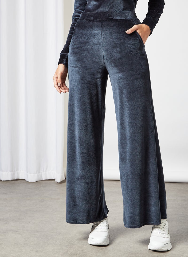 Velvet Wide Leg Pants Navy