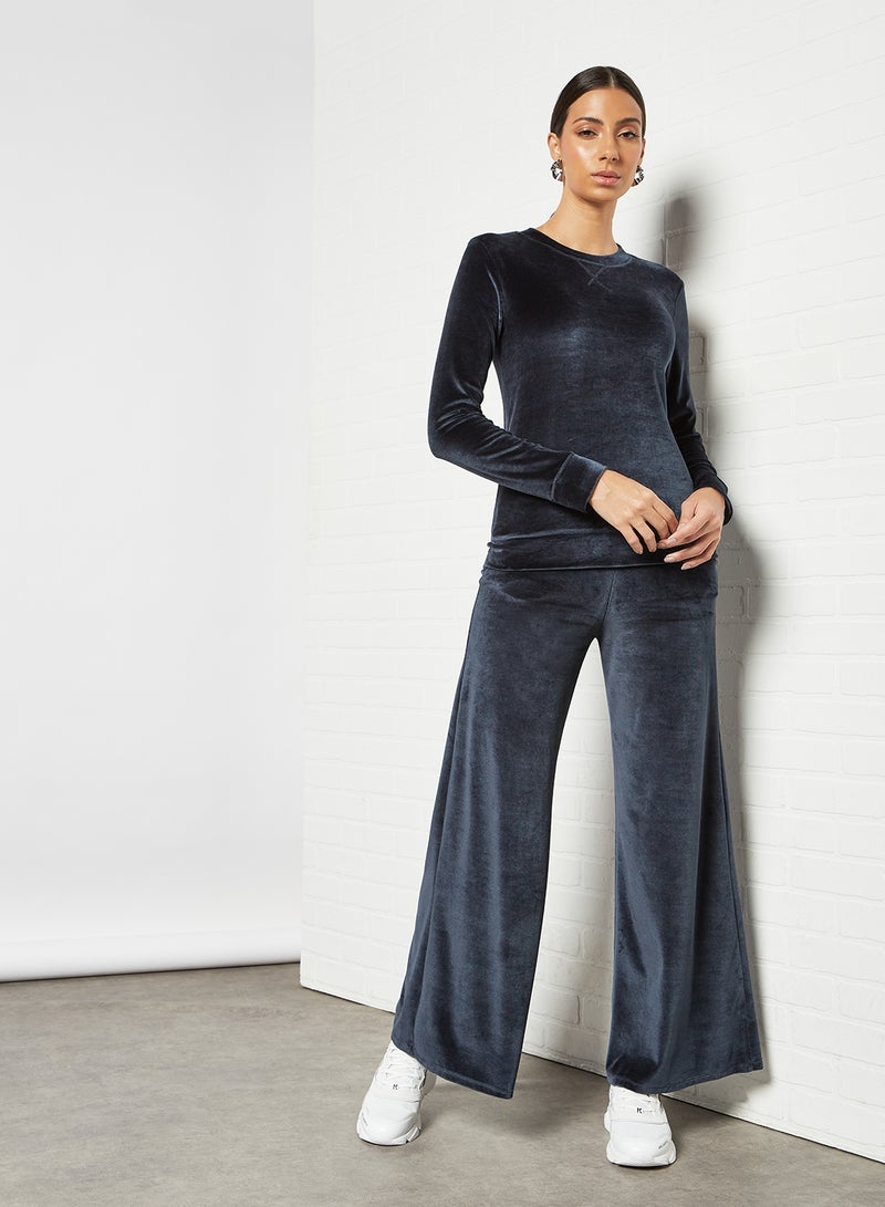 Velvet Wide Leg Pants Navy