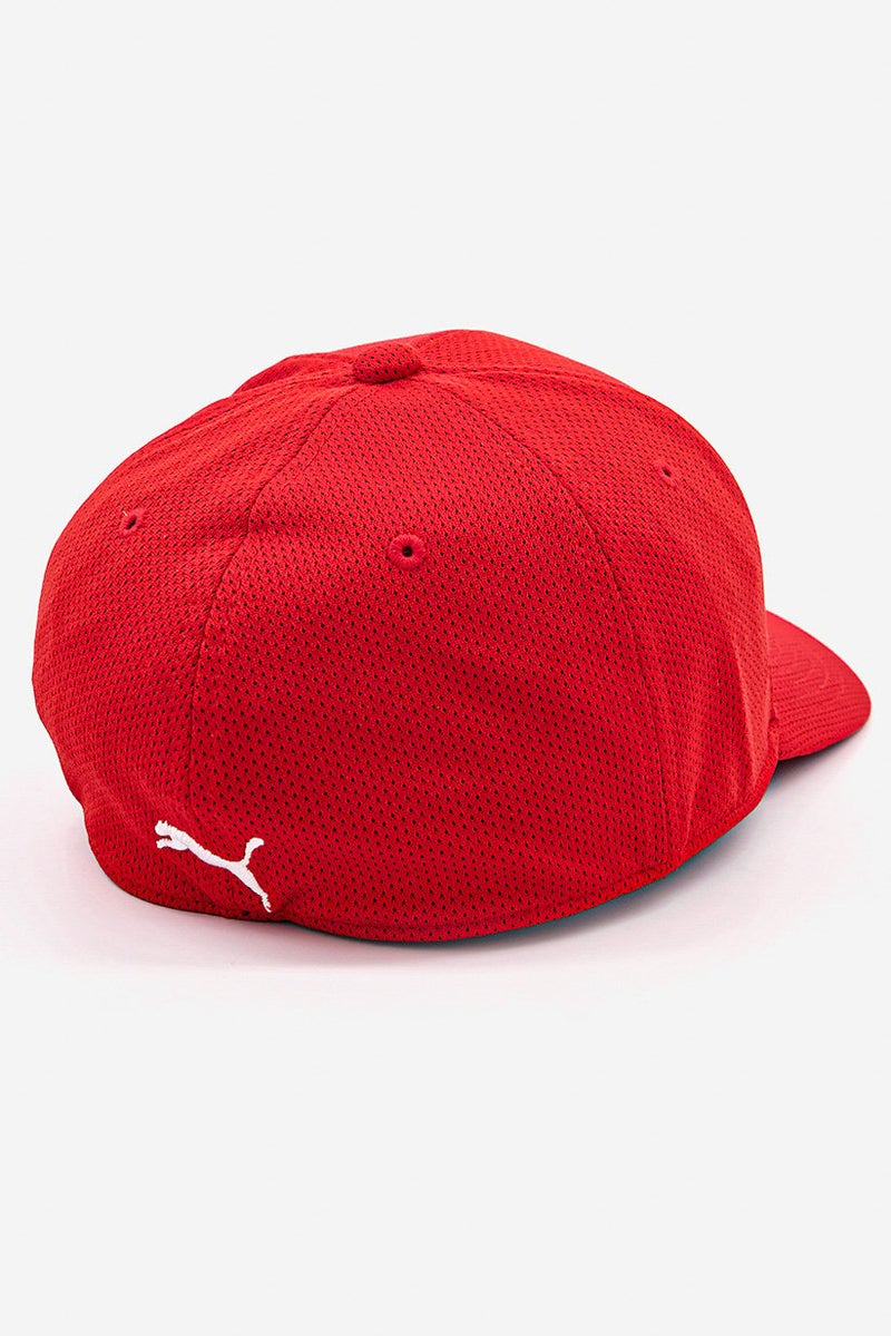 Men Stretch Fit Brand Logo Textured Cap, Red and White