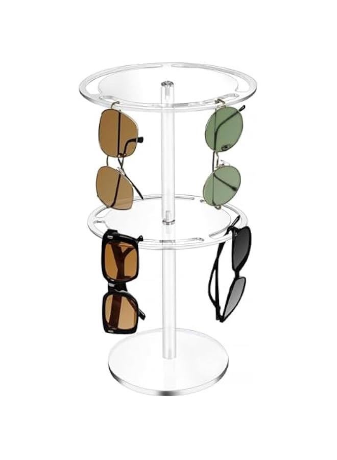 2 Tier Acrylic Sunglasses Holder Stand with 360 Rotating, Eyeglasses Display Rack Clear Eyewear Tabletop Organizer for up to 24 Pairs of Eyewear Glasses for Table Dresser Desk Countertop Bedroom