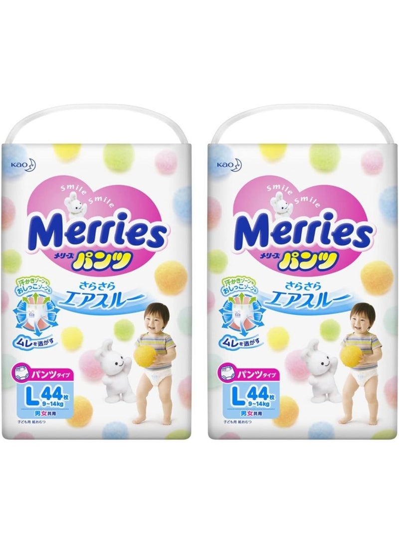 Kao Merries Size Pant Diapers,L44, Pack of 2, 88Pcs 9-14KG