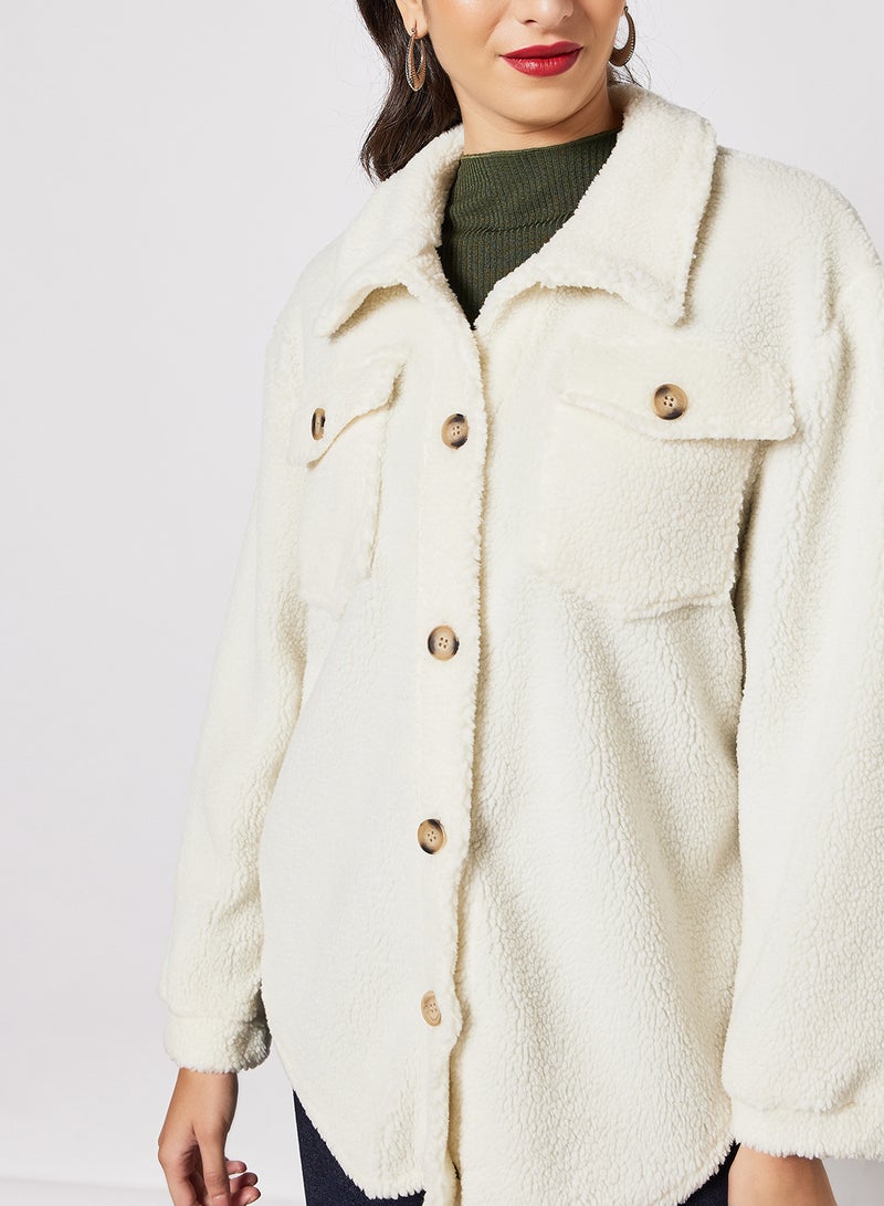 Teddy Longline Jacket Off-White