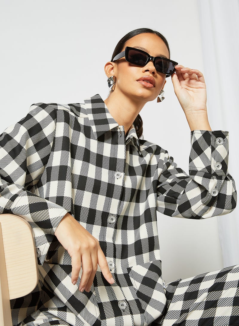 Gingham Print Overshirt Black/White