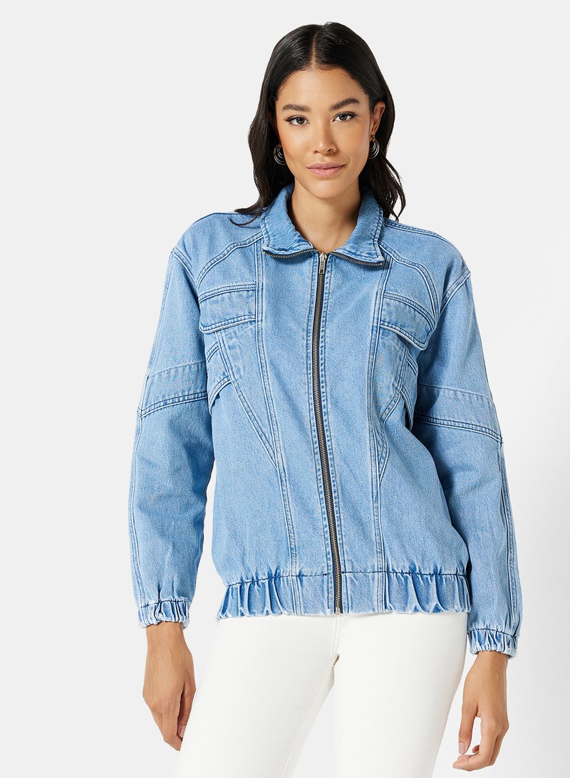 Zip Up Denim Jacket Blue