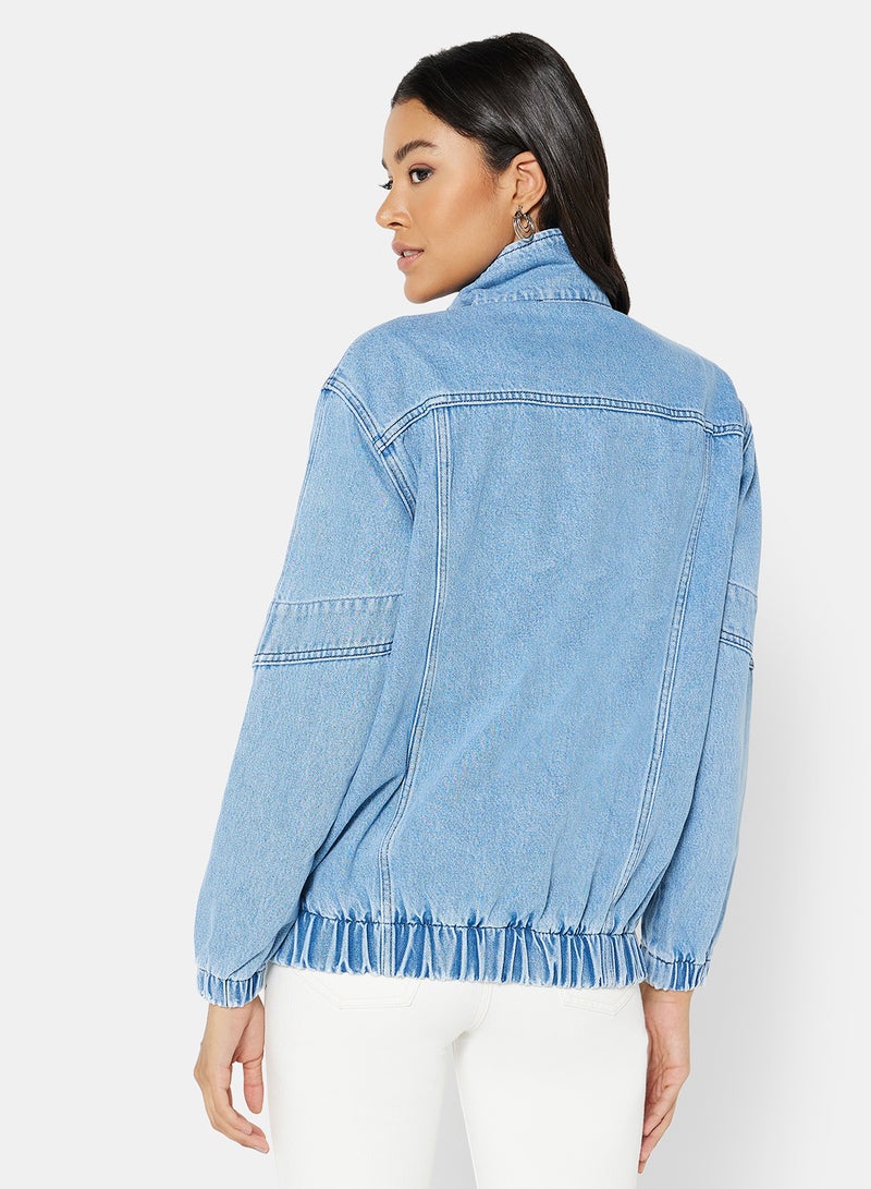 Zip Up Denim Jacket Blue