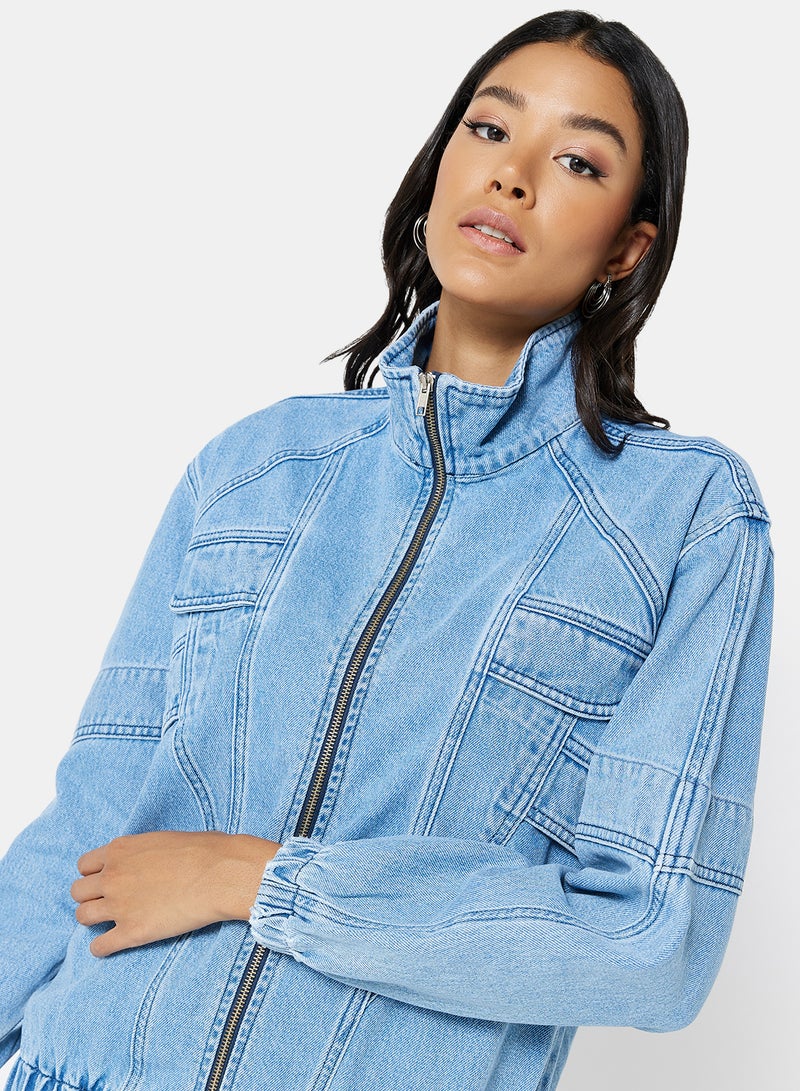 Zip Up Denim Jacket Blue