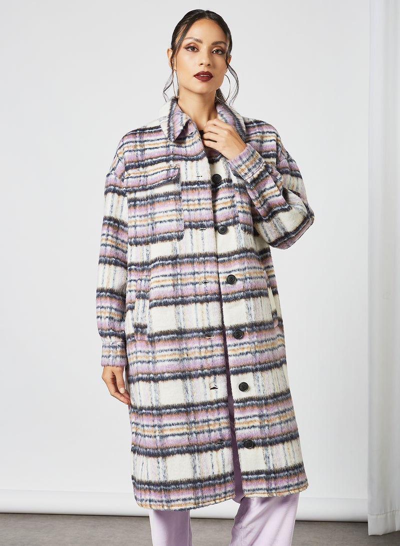 Checkered Longline Jacket Purple