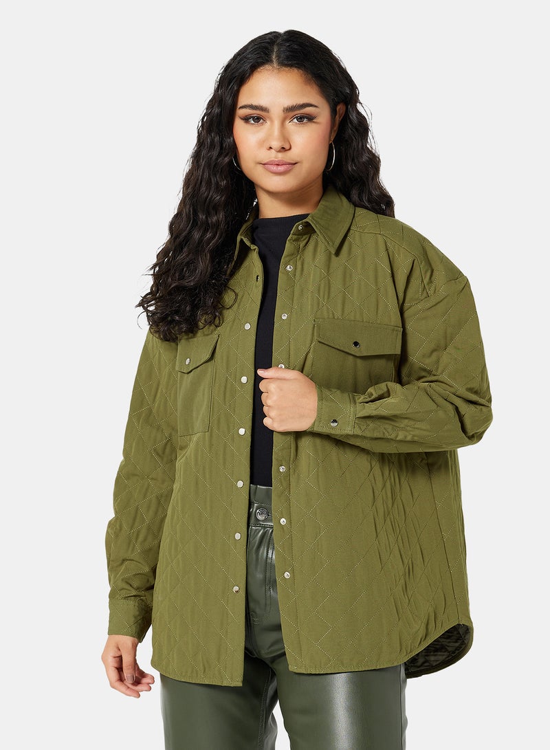 Quilted Oversized Shirt Jacket Green