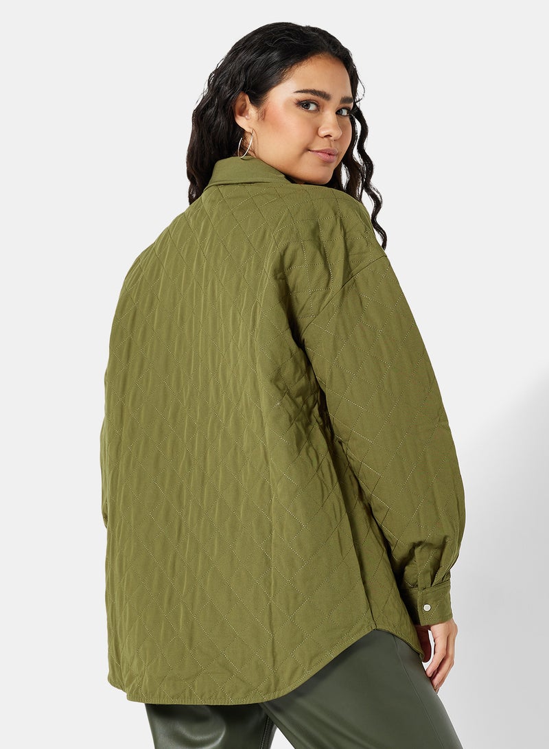 Quilted Oversized Shirt Jacket Green