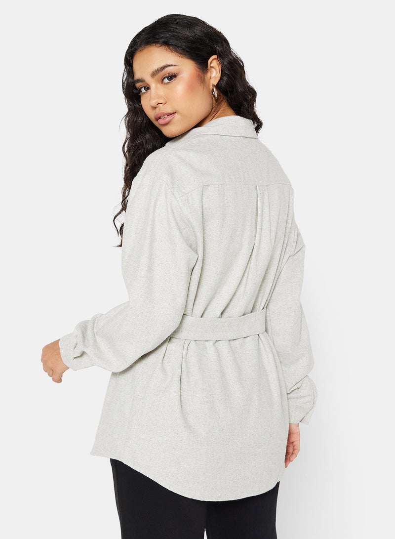 Oversized Wool Blend Shacket Light Grey