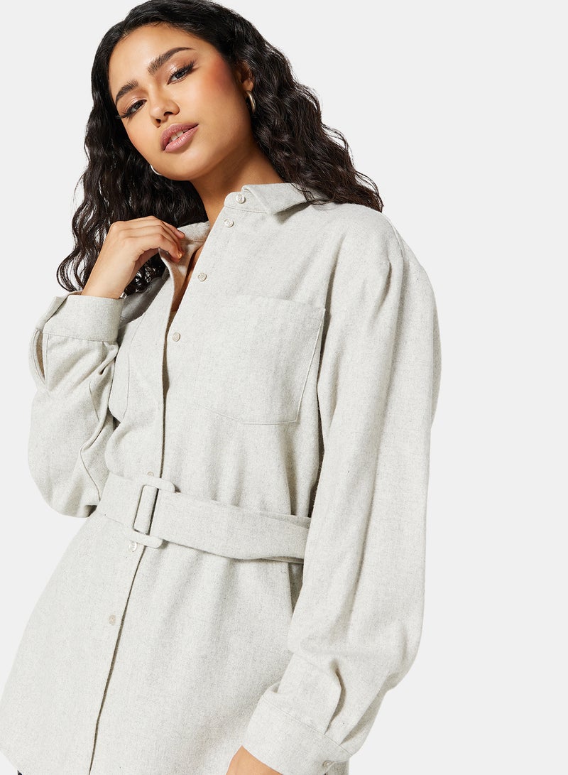 Oversized Wool Blend Shacket Light Grey