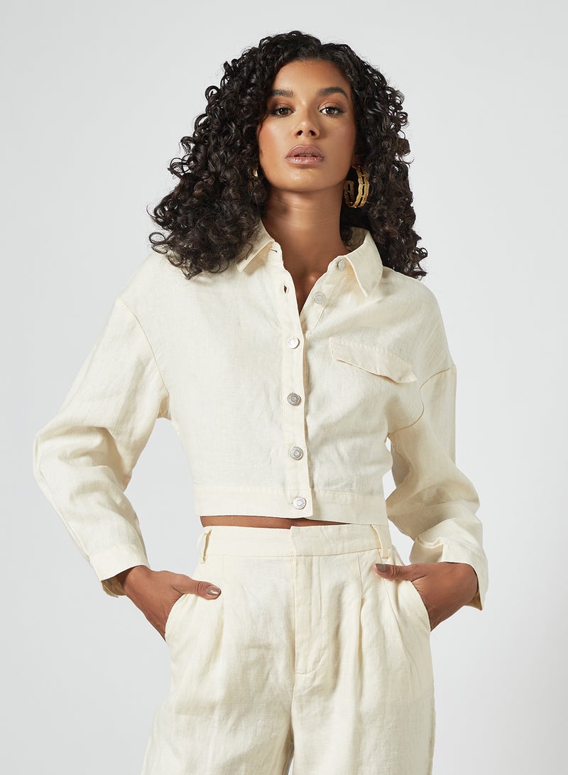 Button Down Crop Jacket Cream