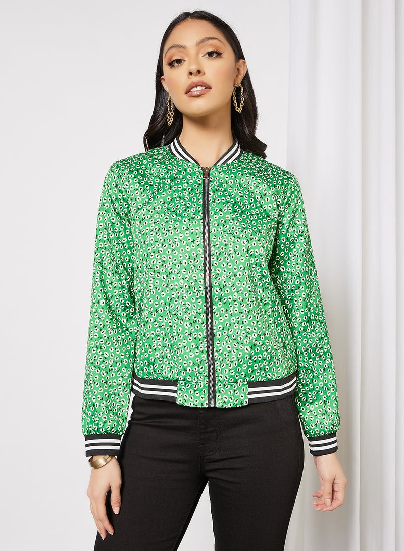 Floral Print Bomber Jacket Green