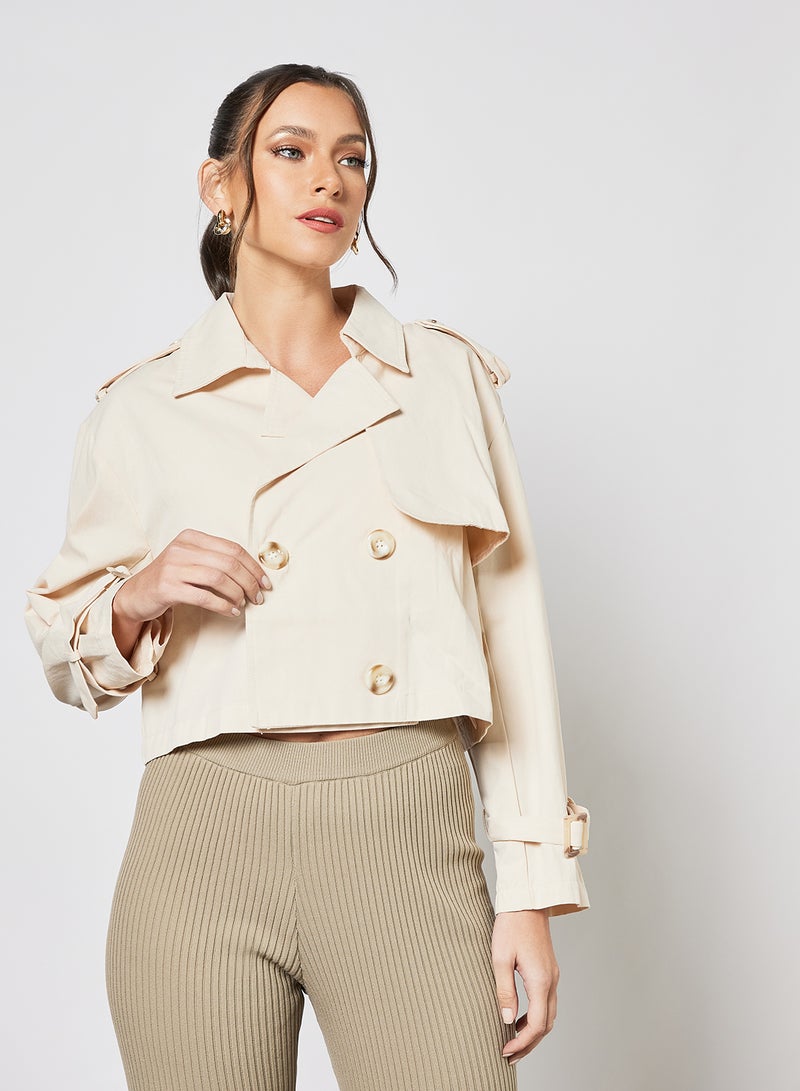 Double Breasted Cropped Jacket Beige