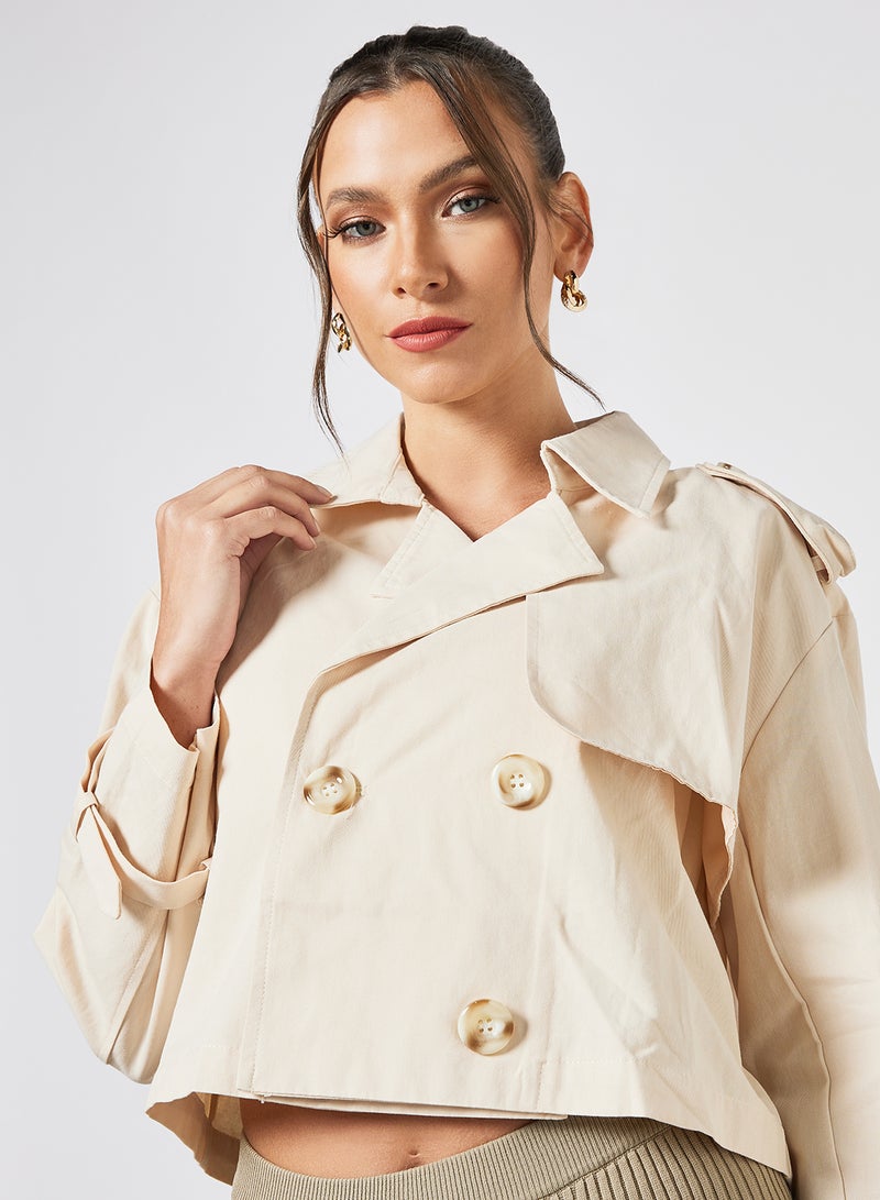 Double Breasted Cropped Jacket Beige