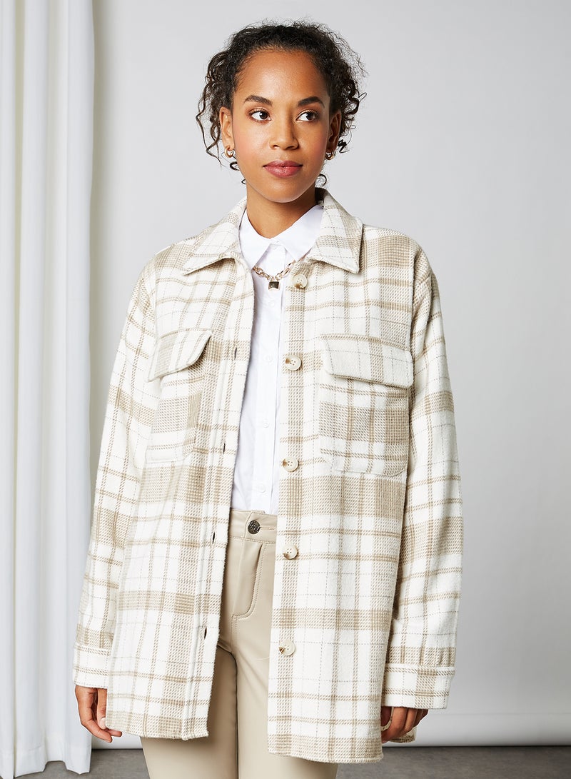 Front Pocket Checked Pattern Jackets Beige Check