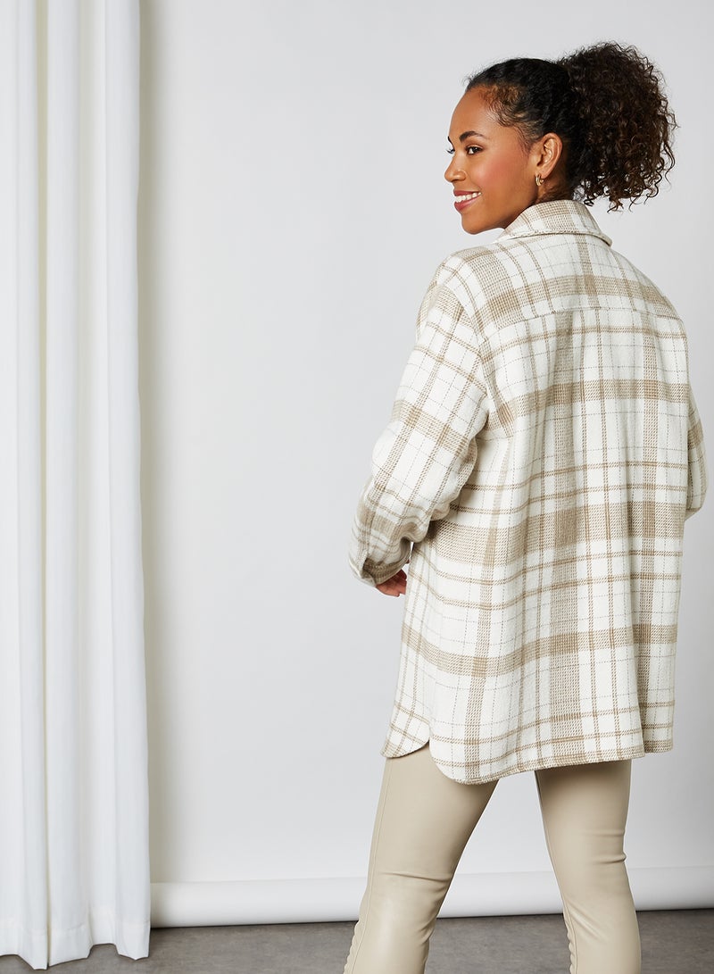 Front Pocket Checked Pattern Jackets Beige Check