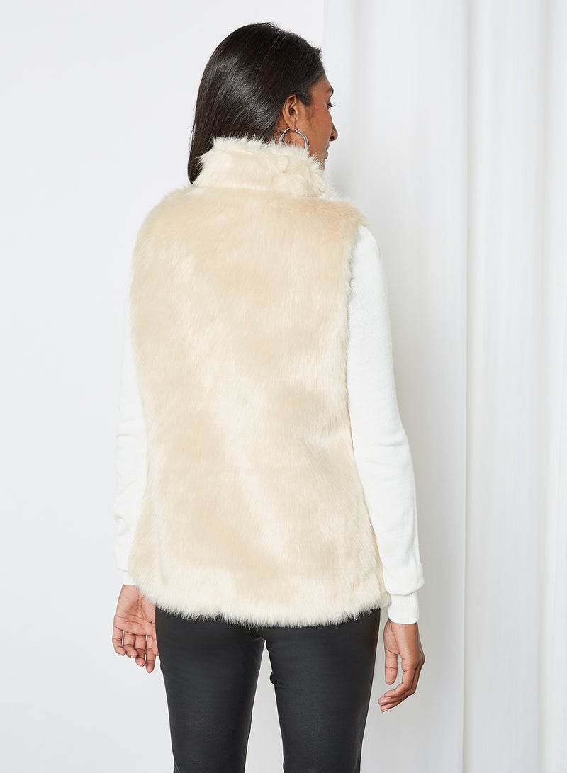 High Collar Plush Vest Beige