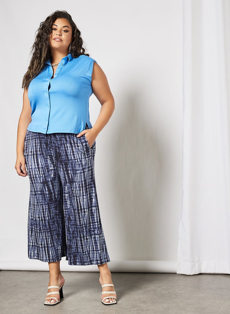 Plus Size Tie-Dye Culottes Blue