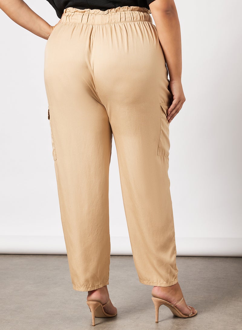 Drawstring Waist Lyocell Fabric Cargo Pant Ginger Root