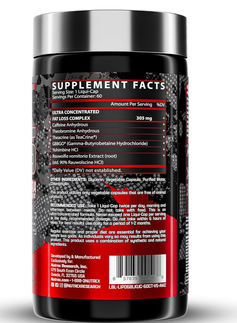 Nutrex Research Lipo-6 Black Ultra Concentrate - Thermogenic Energizing Fat Burner, Intense Weight Loss, Energy & Focus,60 Capsules