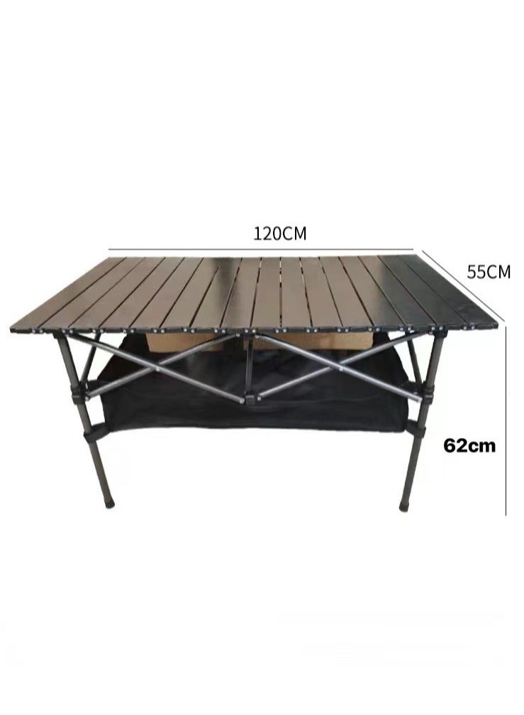 Black Folding camping table carbon steel portable roll-up picnic table for 4-6 person BBQ Party Large Size 120*60*55cm with mesh bag