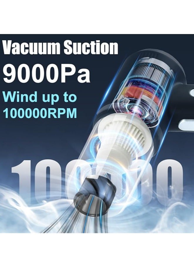 4-in-1 Rechargeable Handheld Portable 120W Vacuum Cleaner for Cars, Home, Office – Strong 9000PA Suction, Cordless, Blowing, Inflation, Pumping