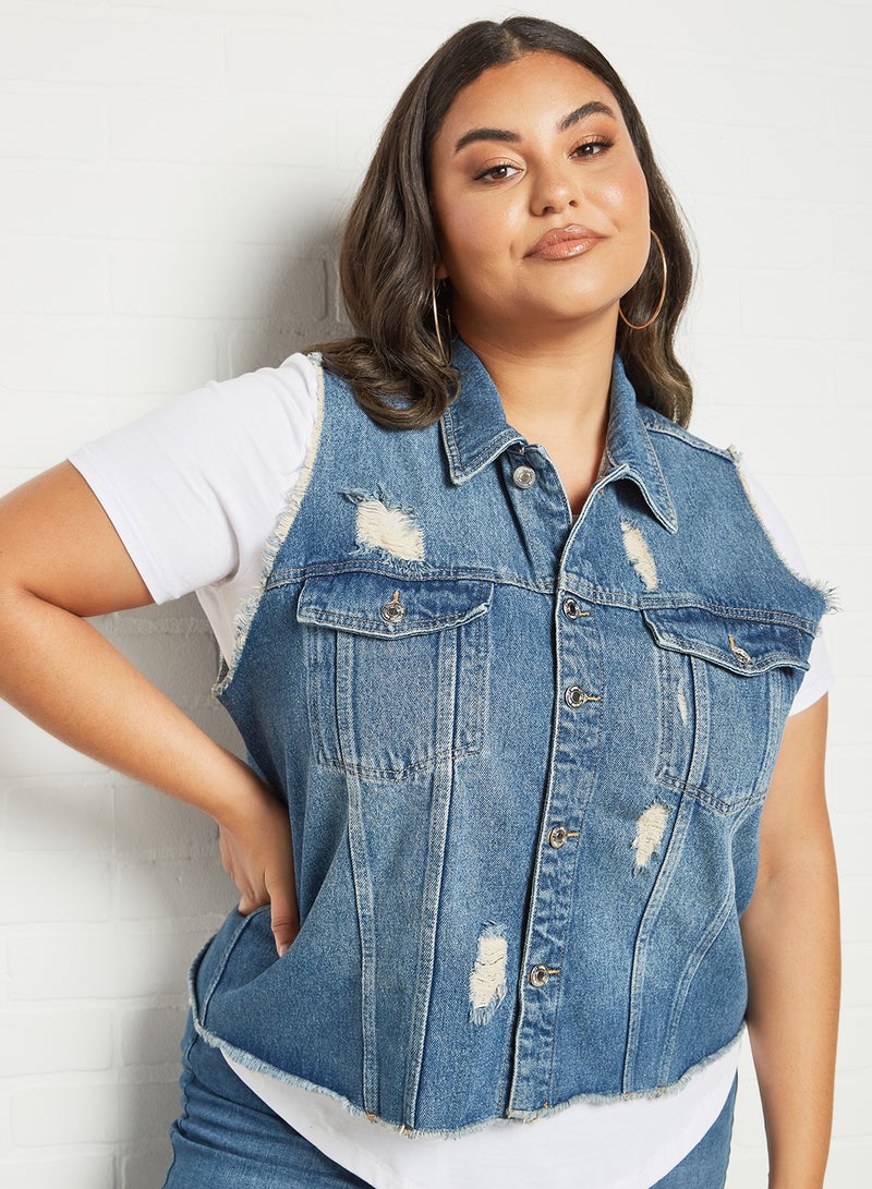 Curve Denim Vest Light Blue