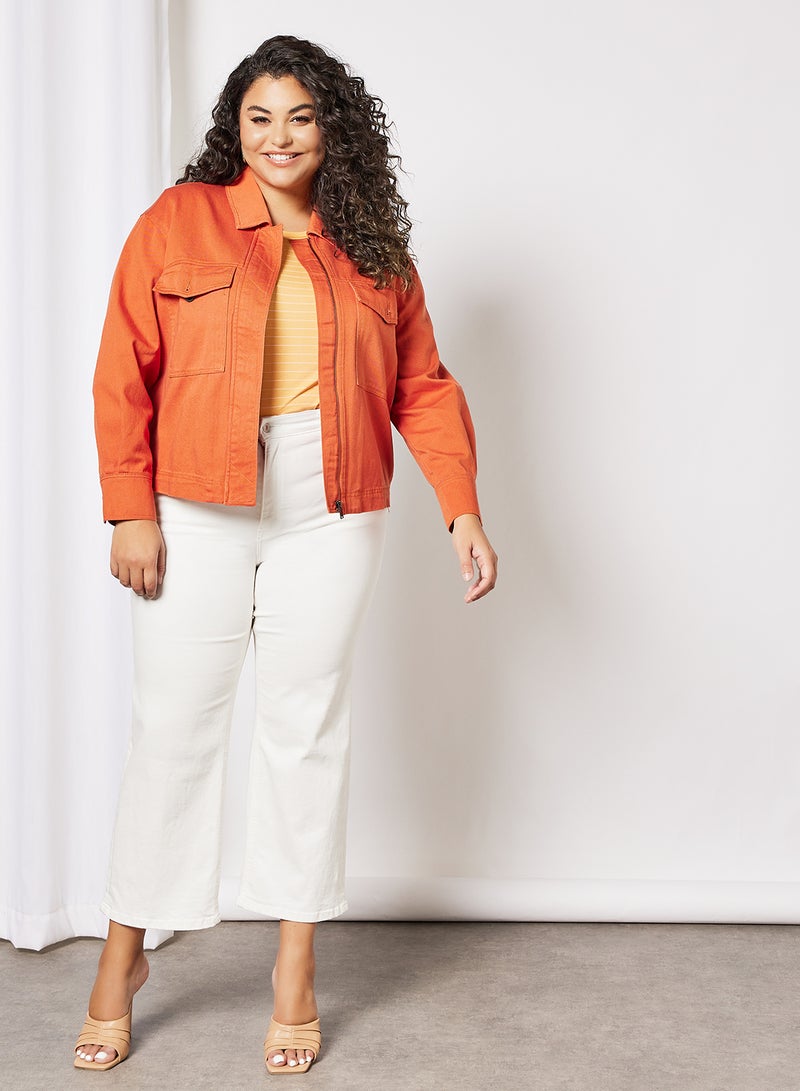 Plus Size Denim Jacket Orange