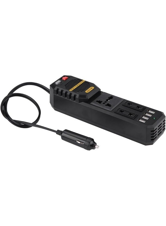 200W Car Power Inverter – DC 12V to AC 220V with 4 USB Ports and Cigarette Lighter Adapter.