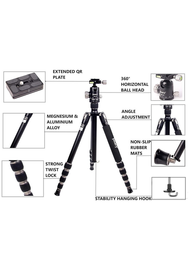 Jmary Techlife KT225+NB36-5 Feet Height Aluminium Alloy Professional Tripod and Monopod for All DSLR Cameras - Black