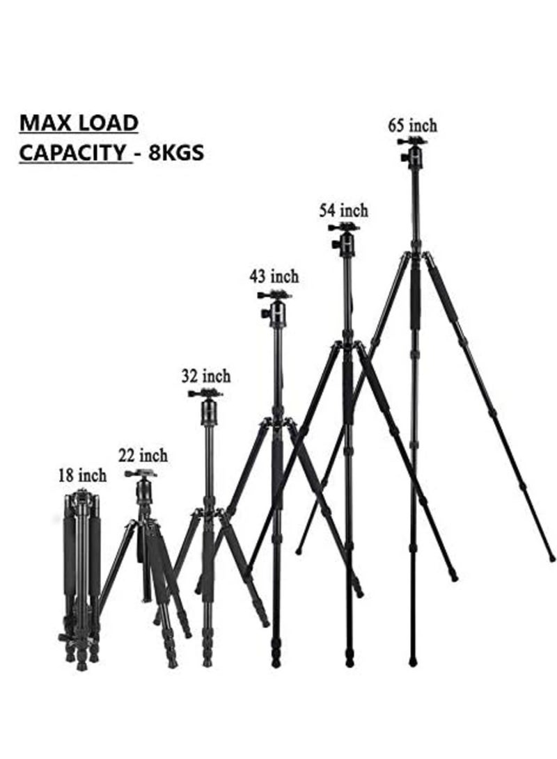 Jmary Techlife KT225+NB36-5 Feet Height Aluminium Alloy Professional Tripod and Monopod for All DSLR Cameras - Black