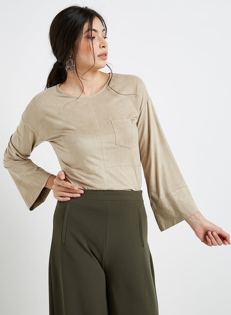 Flared Sleeve Top Beige