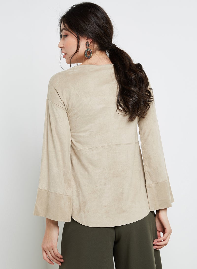 Flared Sleeve Top Beige