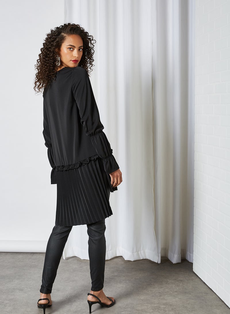 Pleated High-Low Blouse Black