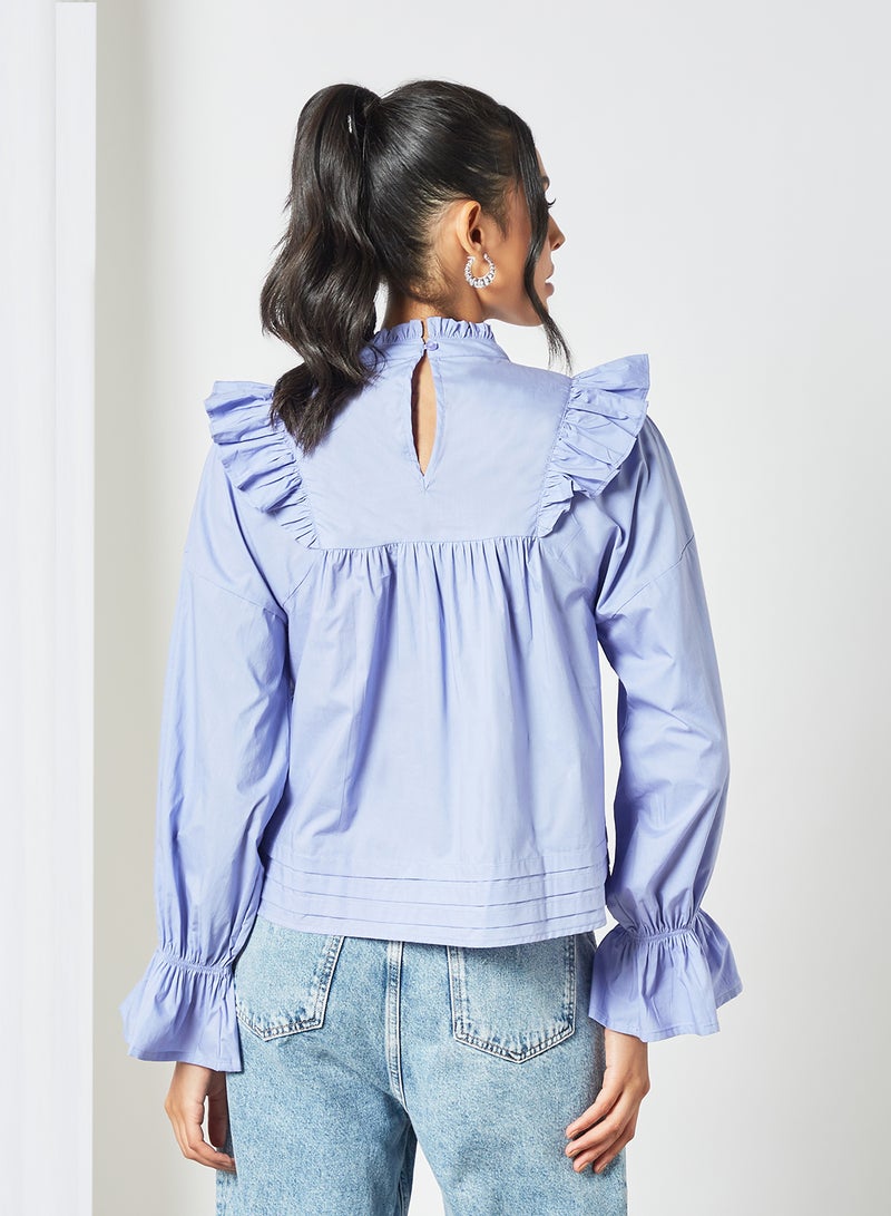 Ruffle Detailed Top Blue