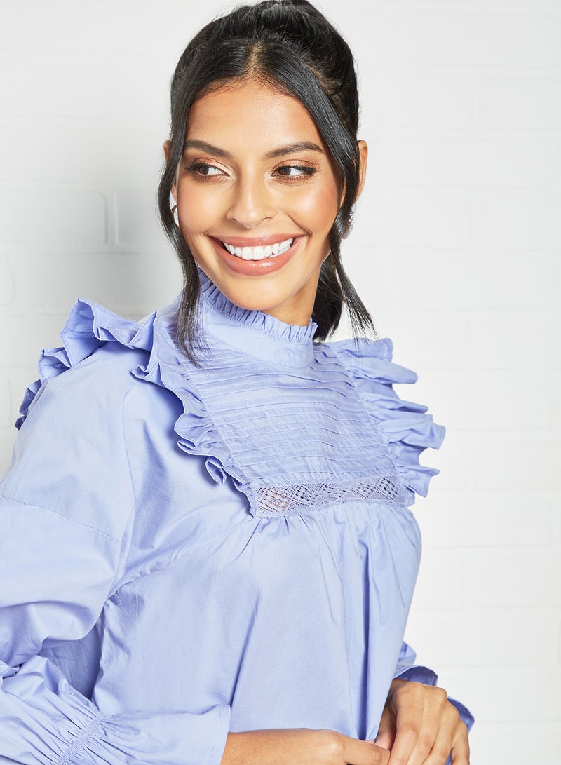 Ruffle Detailed Top Blue