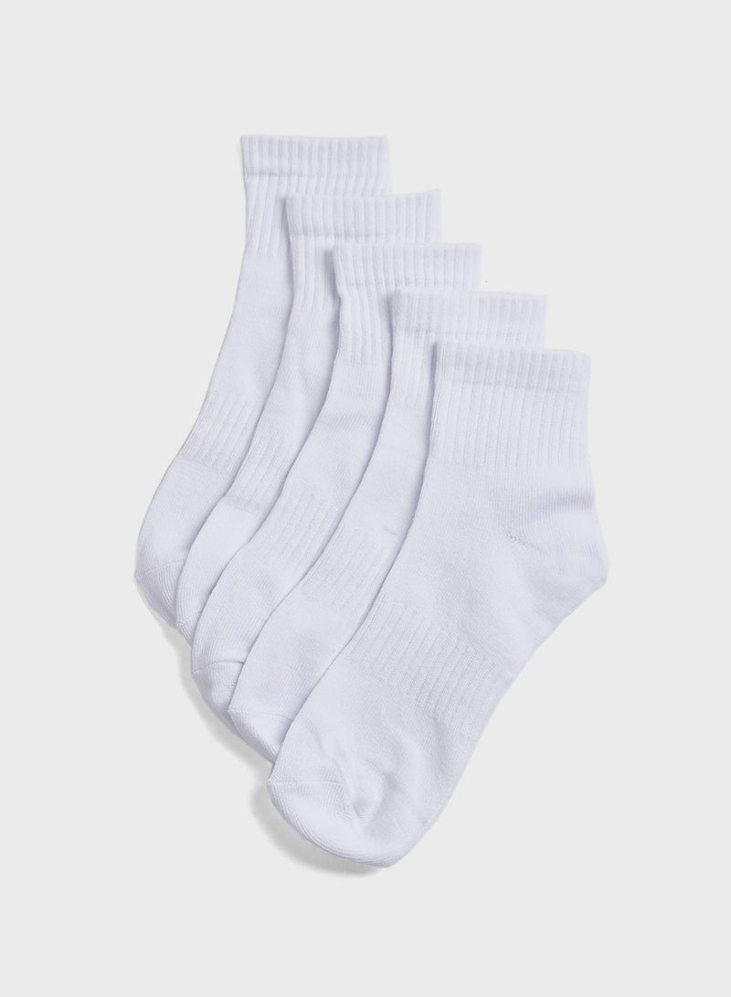Seventy_Five Mens 5Pk Sports Socks - All White
