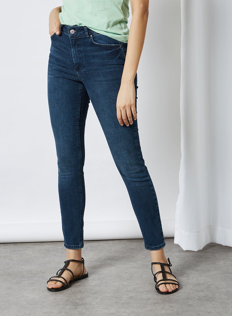 Mid Rise Skinny Fit Jeans Dark Blue Denim