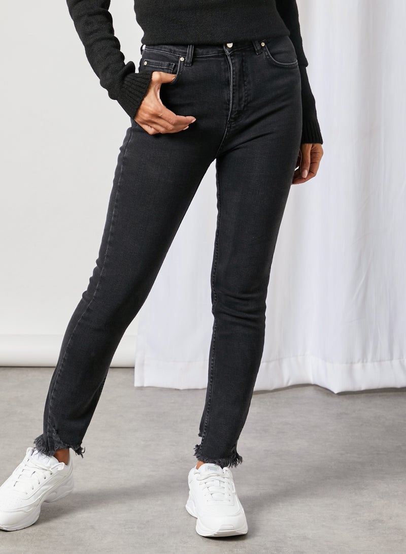 Hen Detail High Waist Slim Fit Jeans Black