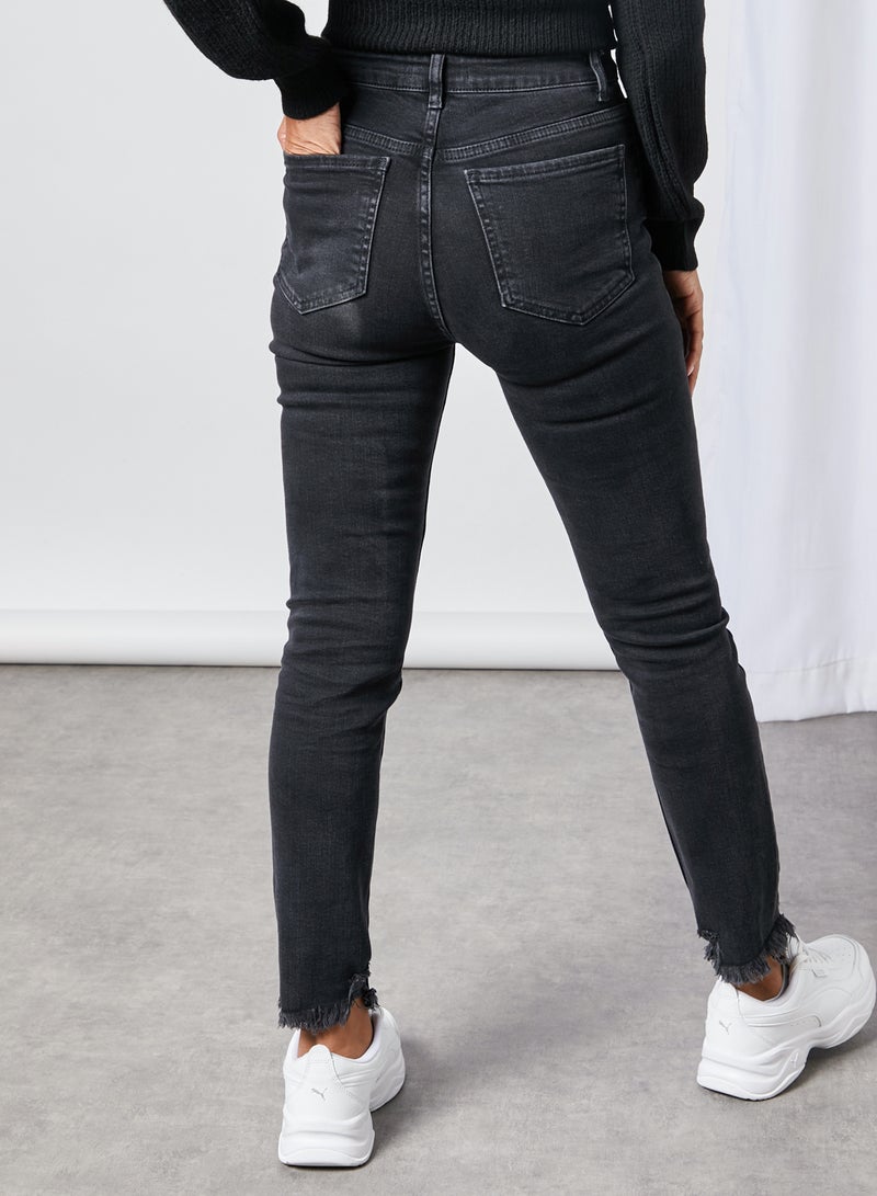 Hen Detail High Waist Slim Fit Jeans Black