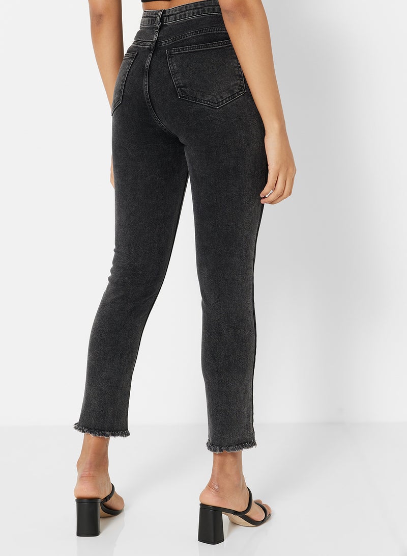 Color-Blocked High Waist Slim Fit Jeans Black