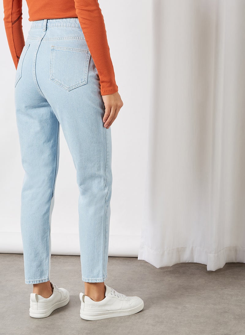 High-Waist Colorblock Mom Jeans Light Blue