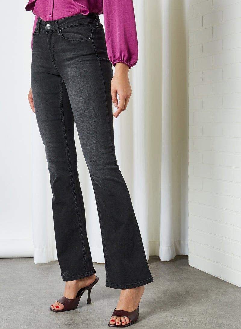 Mid-Rise Flare Jeans Black