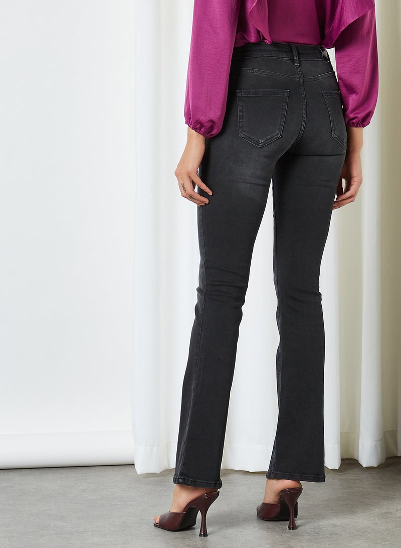 Mid-Rise Flare Jeans Black