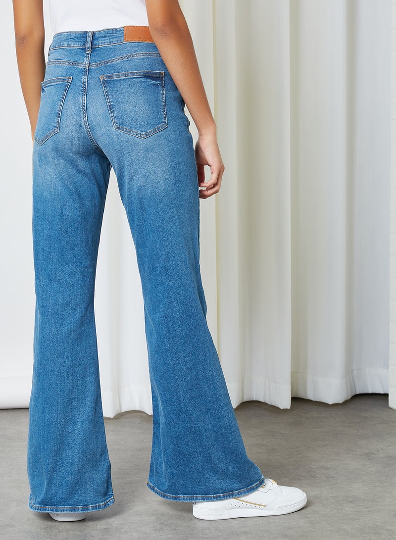 High Waist Flared Jeans Light Blue Denim