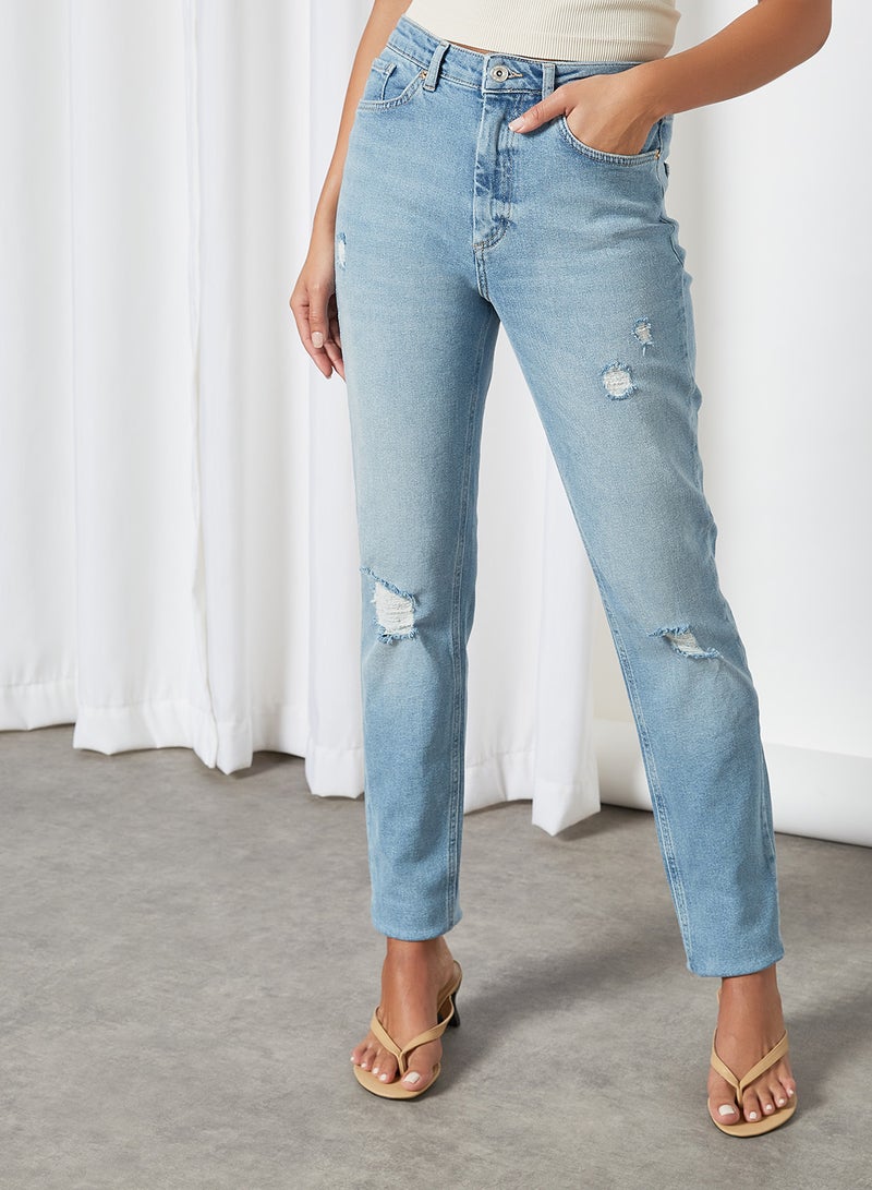 Ripped Mom Jeans Medium Grey Denim